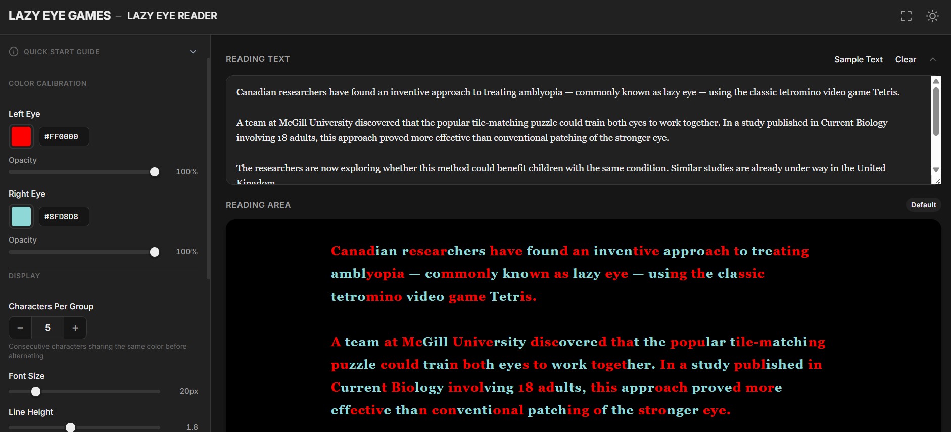 Lazy Eye Reader - Reading Exercise Screenshot